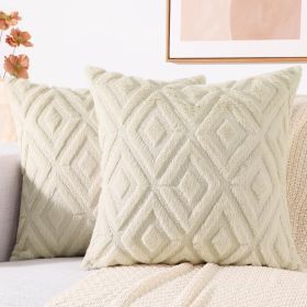 Soft Throw Pillow Covers 18x18 - Plush Decorative Pillow Covers - Couch Sofa Pillow Covers For Living Room- Set Of 2 - Cream White