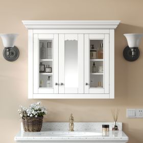 35" Bathroom Medicine Cabinet with Mirror, 5 Closed & Adjustable Shelves, Bathroom Wall Mounted Storage Cabinet with Glass Doors