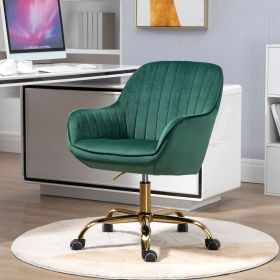 360�� Green Velvet Swivel Chair With High Back, Adjustable Working Chair With Golden Color Base