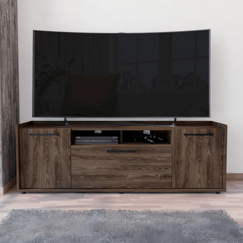 Tv Stand for TV��s up 55" Dext, One Cabinet, Double Door, Dark Walnut Finish