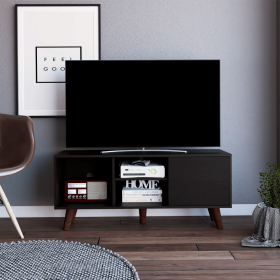 Tv Stand for TV��s up 57" Moon, Three Shelves, Single Door Cabinet, Black Wengue Finish