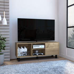 Tv Stand for TV��s up 43" Three Open Shelves Fredericia, One Cabinet, Light Oak Finish