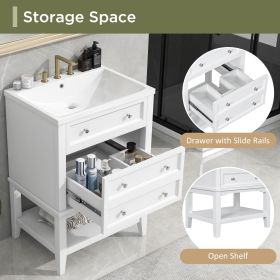 24" Bathroom Vanity Without Sink, Base Only, Solid Wood Frame, Bathroom Storage Cabinet with Drawer and Open Shelf
