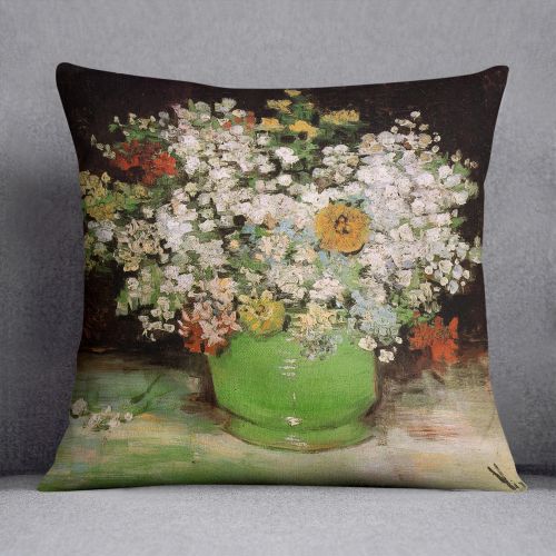 Vase with Zinnias and Other Flowers by Van Gogh Cushion