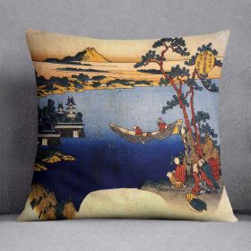View of lake Suwa by Hokusai Cushion