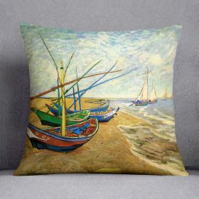 Fishing Boats on the Beach at Saintes-Maries by Van Gogh Cushion