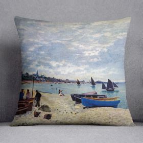 The Beach at Sainte Adresse 2 by Monet Cushion