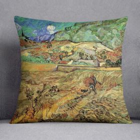 Enclosed Wheat Field with Peasant by Van Gogh Cushion