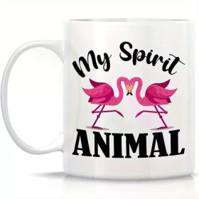 1pc 11oz Ceramic Coffee Mug ��� "My Spirit Animal" Flamingo Design, White with Pink Accents, Perfect for Home Decor,