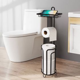 Toilet Paper Holder Stand Tissue Paper Roll Dispenser with Shelf for Bathroom Storage Holds Reserve -Black
