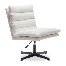 Beige Teddy Fabric 360�� Swivel Accent Chair, Cross Legged Office Chair, Adjustable Armless Wide Home Lounge Chair for Bedroom, Living Room-1PC