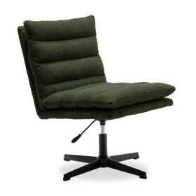 Green Teddy Fabric 360�� Swivel Accent Chair, Cross Legged Office Chair, Adjustable Armless Wide Home Lounge Chair for Bedroom, Living Room-1PC